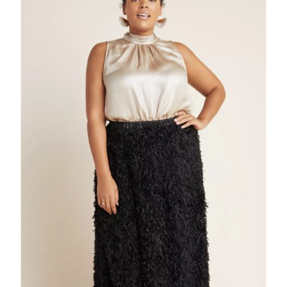 Anthropologies Maeve Romilly Blouse 14 Sleeveless Shimmery Champagne Mock Neck - Picture 3 of 11